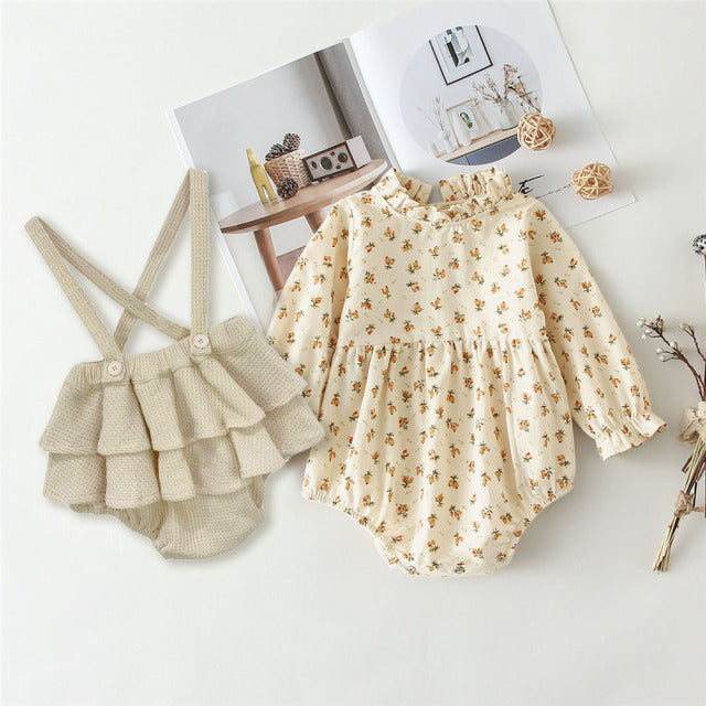 2Pcs Vintage Baby Girl Clothes Set Outfits