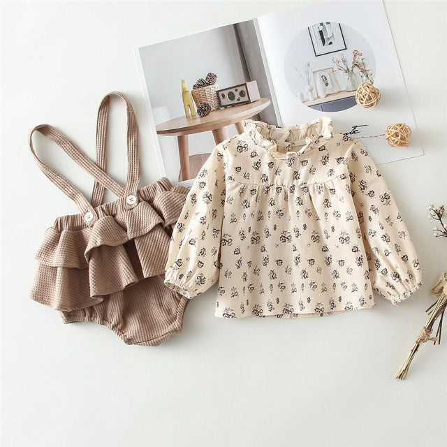 2Pcs Vintage Baby Girl Clothes Set Outfits