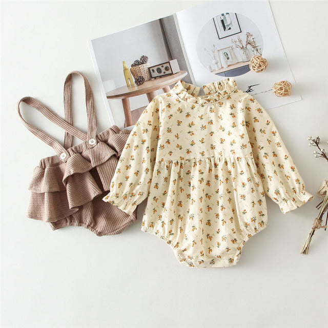 2Pcs Vintage Baby Girl Clothes Set Outfits