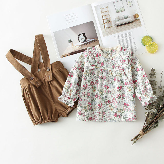 2Pcs Vintage Baby Girl Clothes Set Outfits