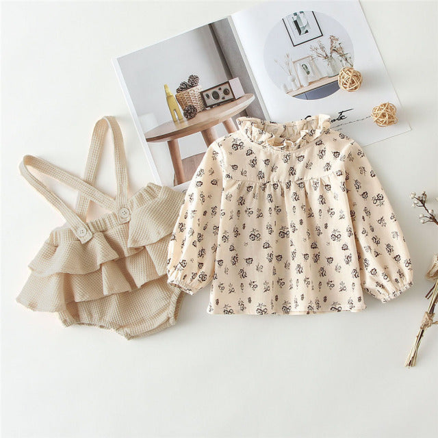 2Pcs Vintage Baby Girl Clothes Set Outfits