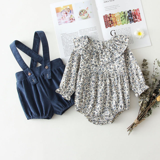 2Pcs Vintage Baby Girl Clothes Set Outfits