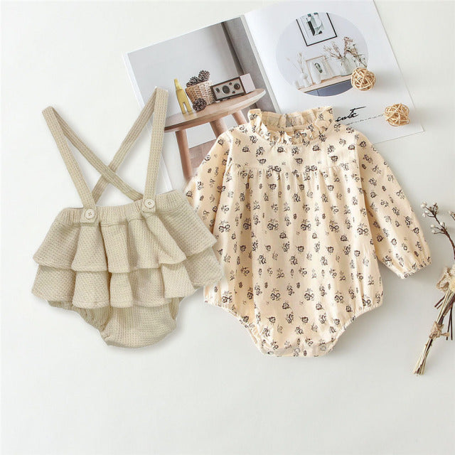 2Pcs Vintage Baby Girl Clothes Set Outfits