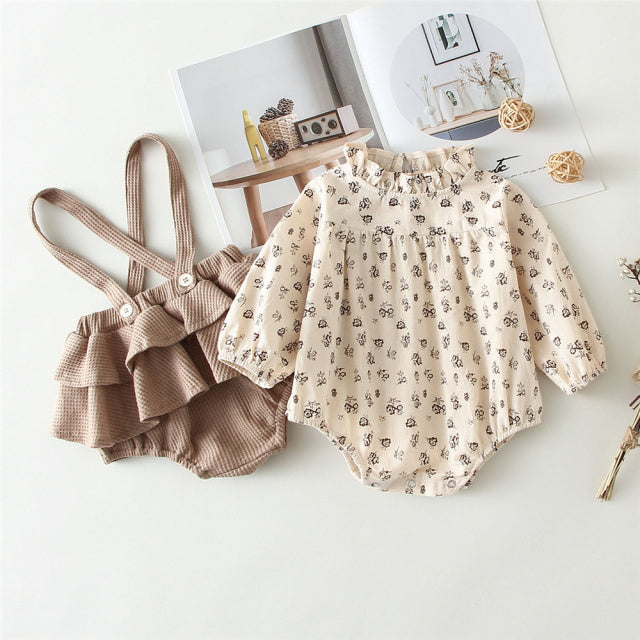 2Pcs Vintage Baby Girl Clothes Set Outfits