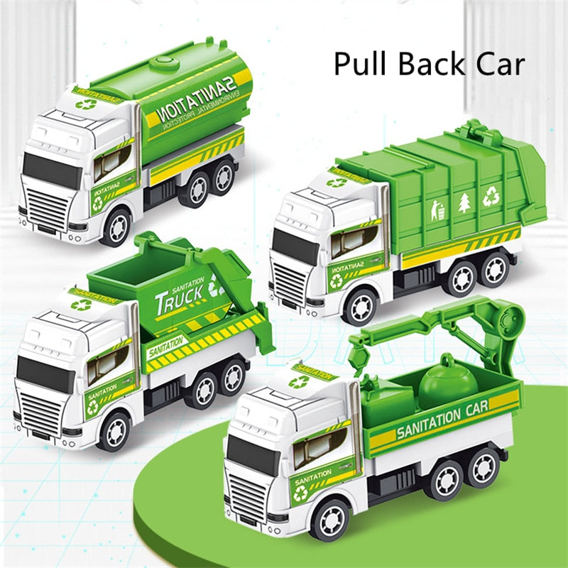 City Sanitation Vehicle Car Toys 4PCS/Set Retro Classic Pull Back Car