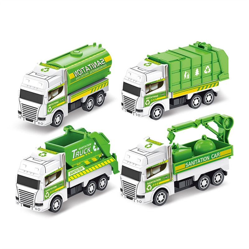 City Sanitation Vehicle Car Toys 4PCS/Set Retro Classic Pull Back Car