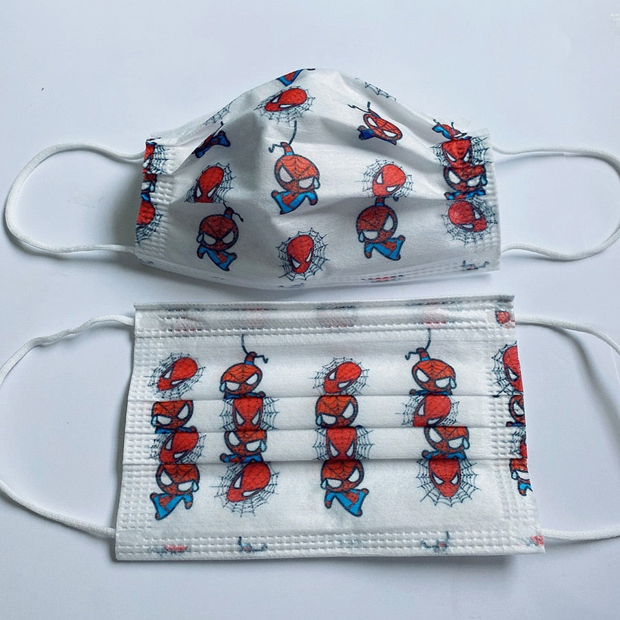 50/10Pcs Disney Marvel Avengers Spider man Children Cartoon Mask 3 Layer Fashion Face Cover Mask