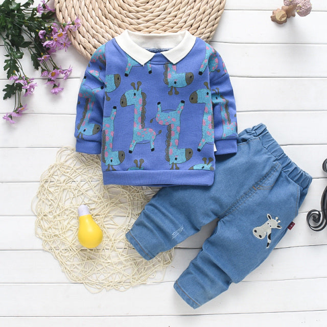 Autumn Spring Cotton Tracksuits Denim Set