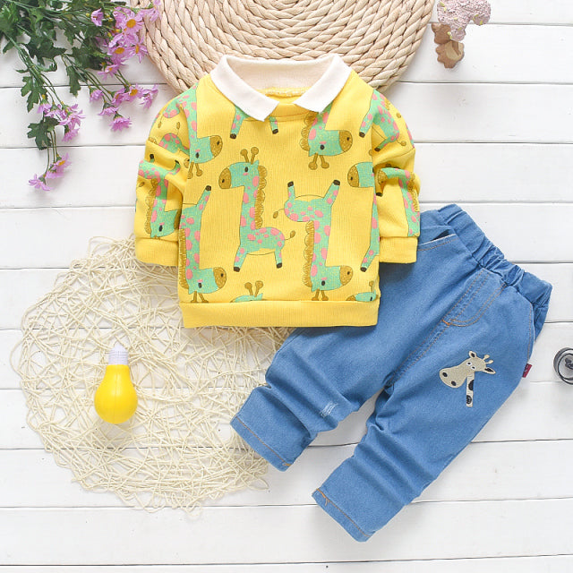 Autumn Spring Cotton Tracksuits Denim Set