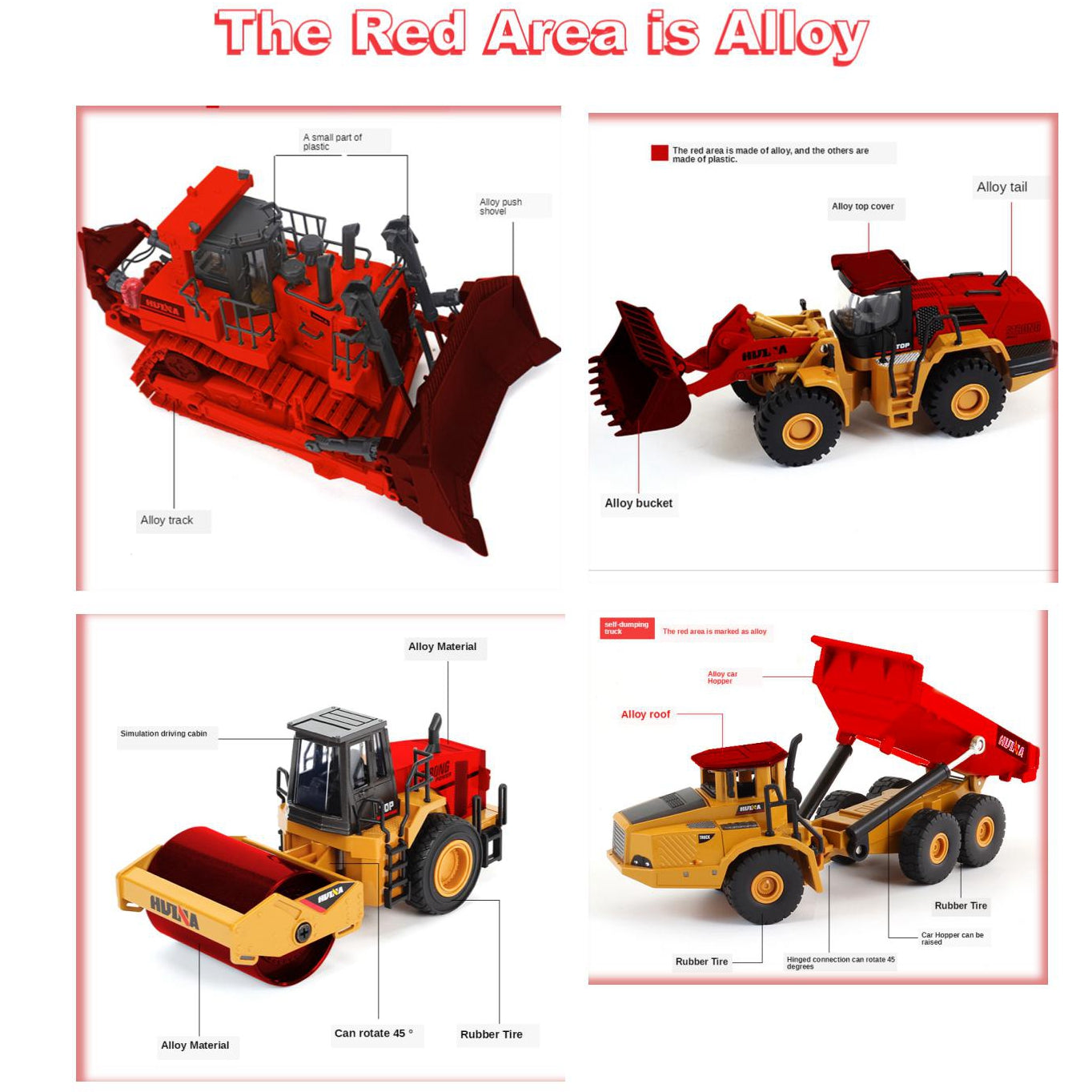 1:50 Die-Cast Alloy Vehicle Car Dump Truck Bulldozer Wheel Loader Excavator