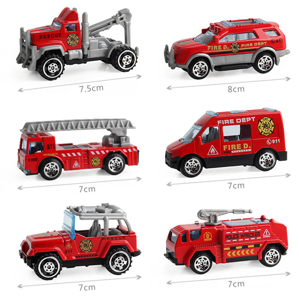 5/6pcs Alloy Diecast Engineering Car Models Fire Fighting Truck