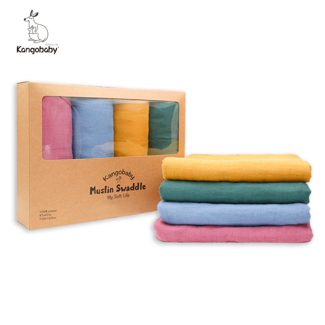 100% Organic Cotton Muslin Swaddle Blankets Baby Wrap 4Pcs/Pack