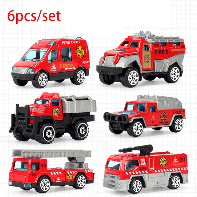 5/6pcs Alloy Diecast Engineering Car Models Fire Fighting Truck