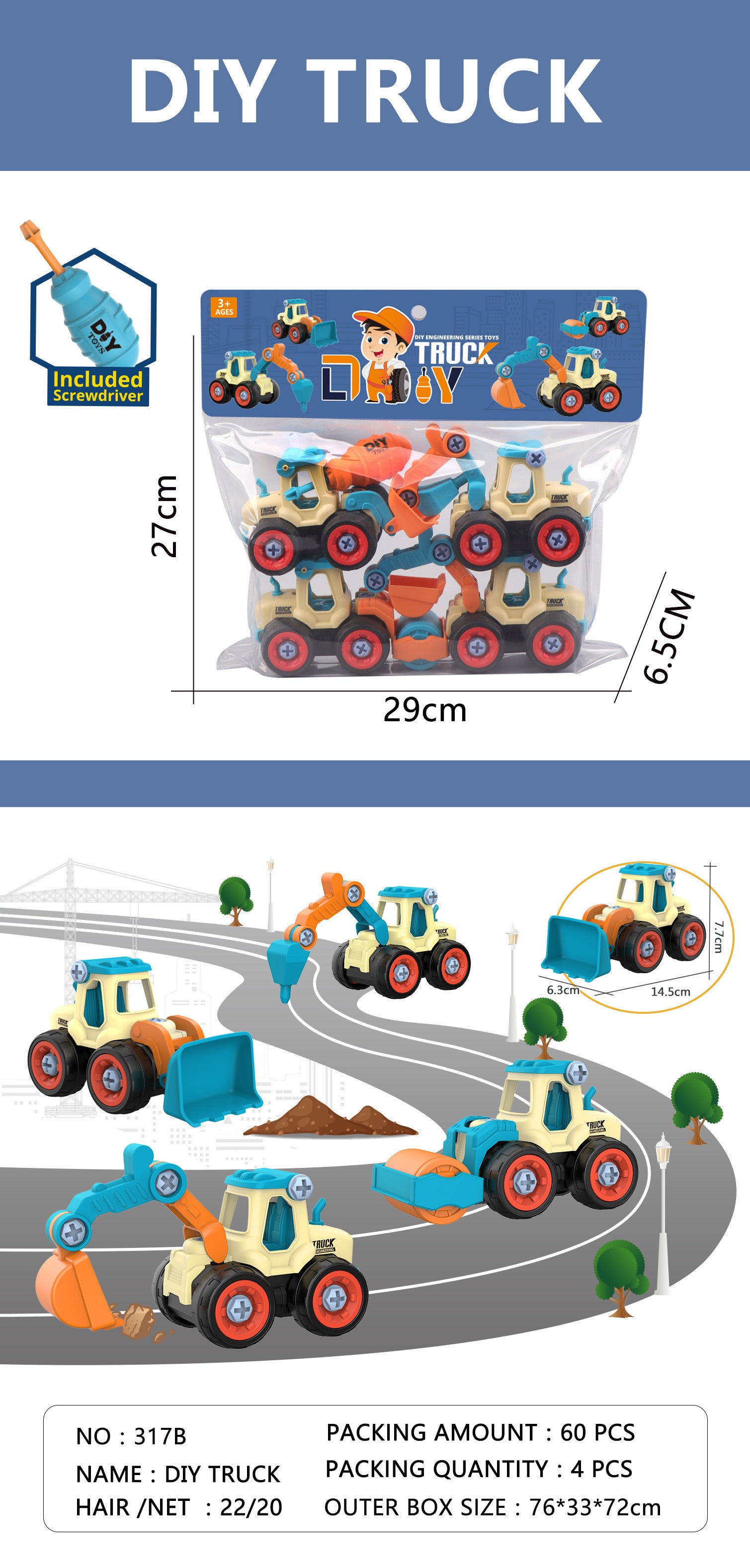 Montessori Education Toy Nut Disassembly Loading Unloading Engineering Truck Excavator Bulldozer