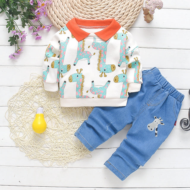 Autumn Spring Cotton Tracksuits Denim Set