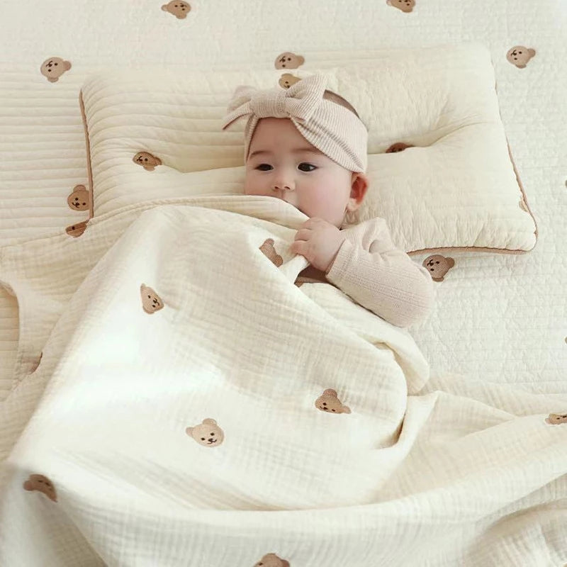 MILANCEL Instagram Hot Newborn Baby Blanket Korean Bear Embroidery Kids Sleeping Blanket