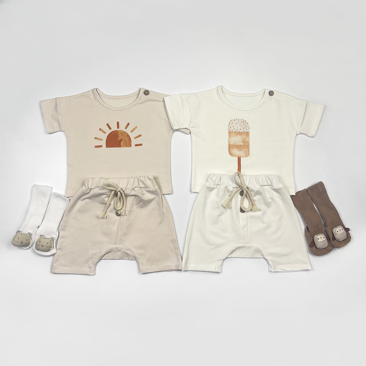 Summer Clothes Set Organic Cotton Sun and Ice Cream Tee