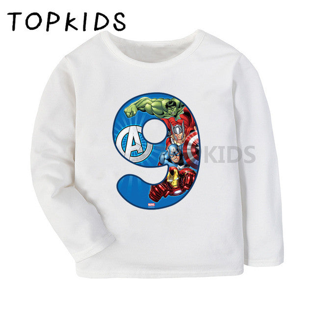 Marvel Kid Number 1~9 Avengers Themed Birthday T-shirt