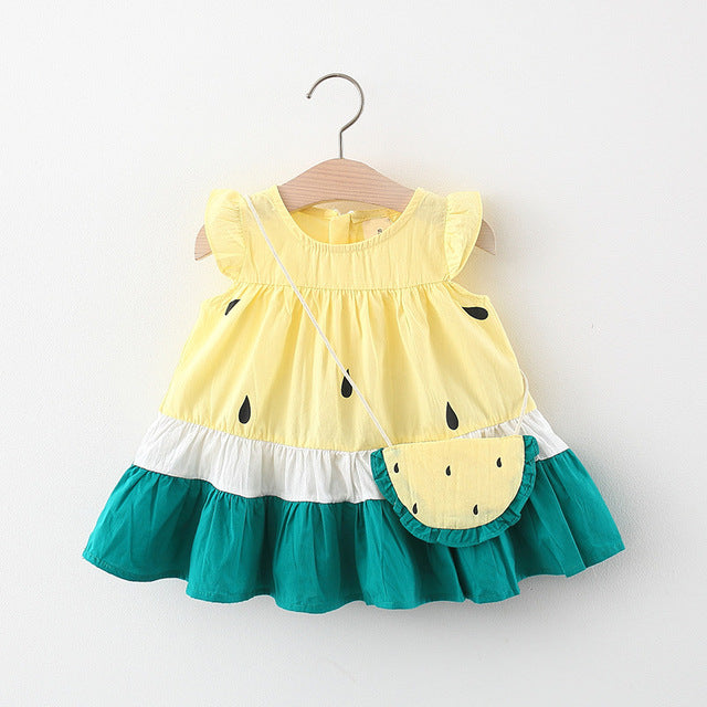 Korean Cute Print Sleeveless Cotton Beach Dress+Sunhat Princess Dresses