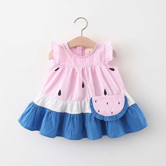 Korean Cute Print Sleeveless Cotton Beach Dress+Sunhat Princess Dresses