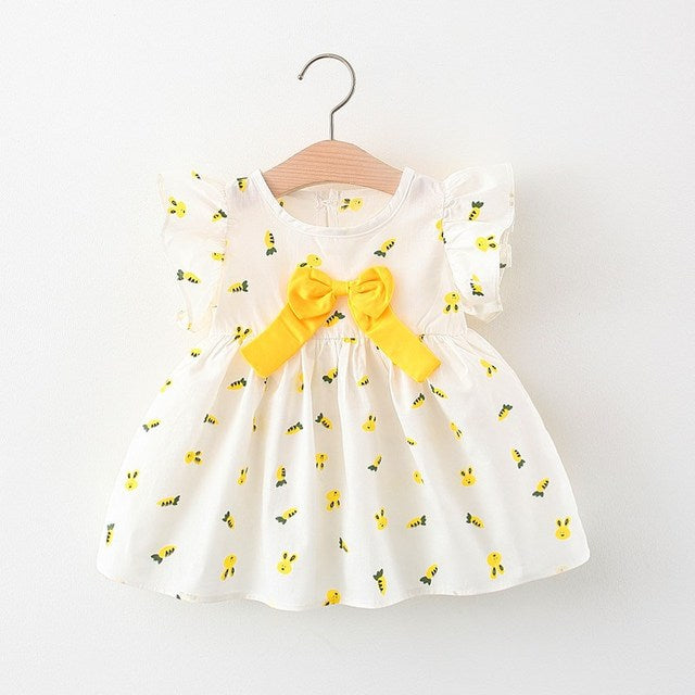 Korean Cute Print Sleeveless Cotton Beach Dress+Sunhat Princess Dresses