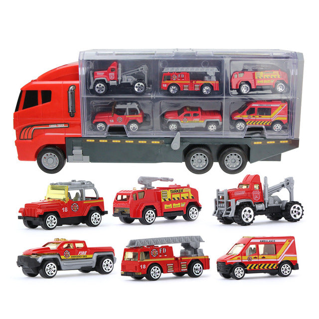 Toys Vehicle Transporter Car Set - Engineering, Police, Military, Rescue Cars