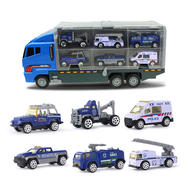 Toys Vehicle Transporter Car Set - Engineering, Police, Military, Rescue Cars