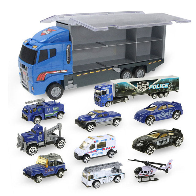 Toys Vehicle Transporter Car Set - Engineering, Police, Military, Rescue Cars