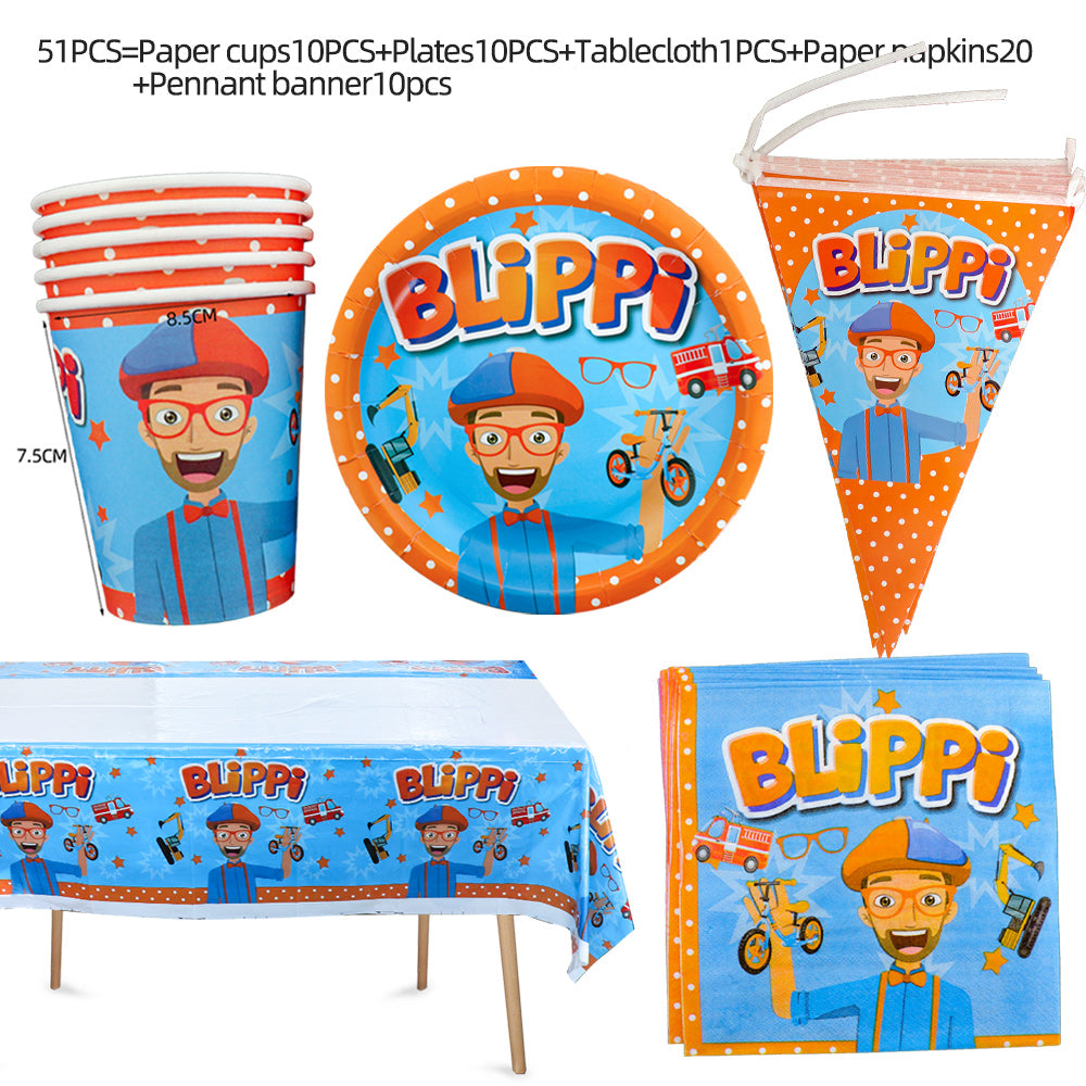 Blippi English Teacher Theme Party Decorations Disposable Tableware Set