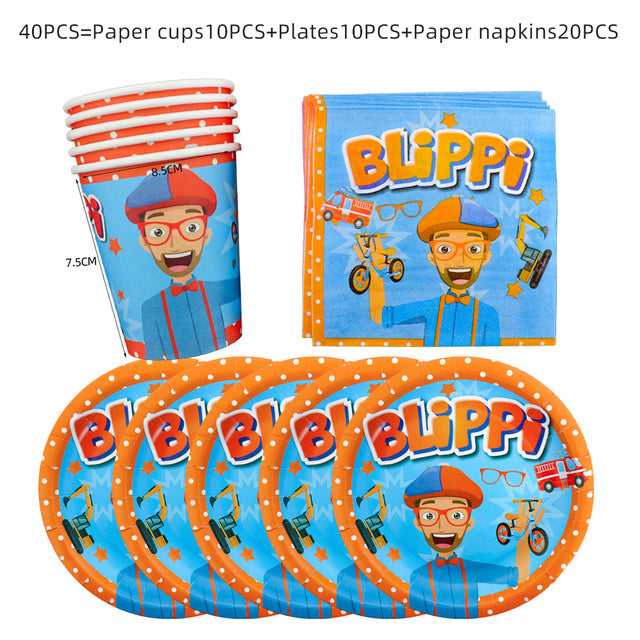 Blippi English Teacher Theme Party Decorations Disposable Tableware Set