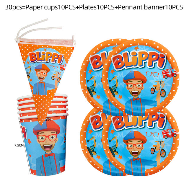 Blippi English Teacher Theme Party Decorations Disposable Tableware Set