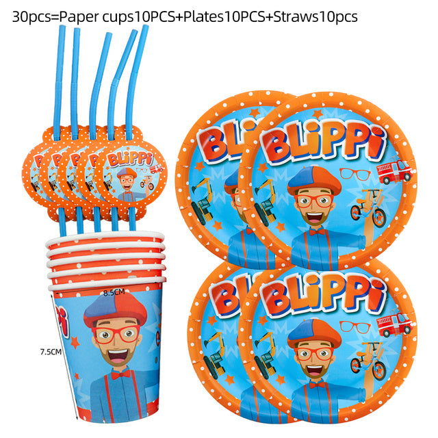 Blippi English Teacher Theme Party Decorations Disposable Tableware Set