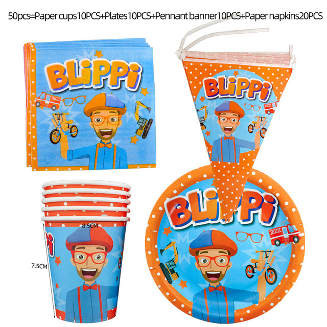 Blippi English Teacher Theme Party Decorations Disposable Tableware Set