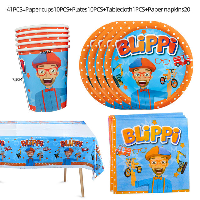 Blippi English Teacher Theme Party Decorations Disposable Tableware Set