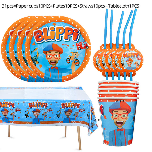 Blippi English Teacher Theme Party Decorations Disposable Tableware Set