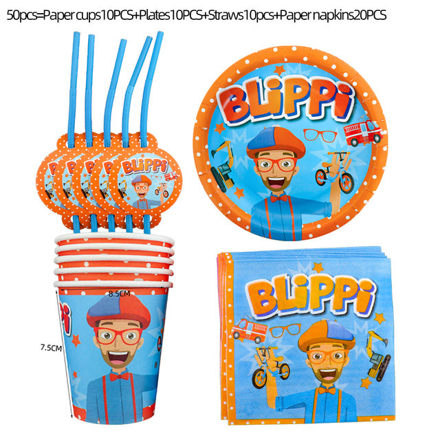 Blippi English Teacher Theme Party Decorations Disposable Tableware Set