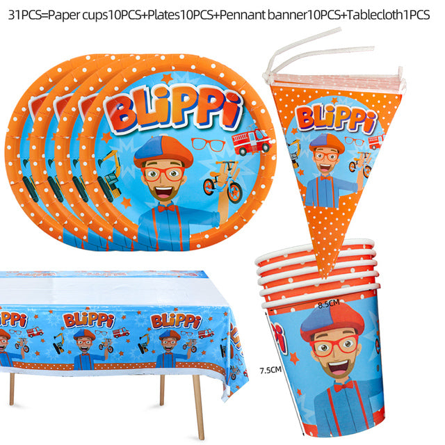 Blippi English Teacher Theme Party Decorations Disposable Tableware Set