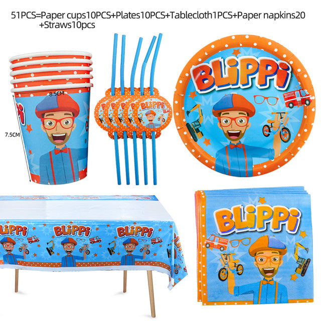 Blippi English Teacher Theme Party Decorations Disposable Tableware Set