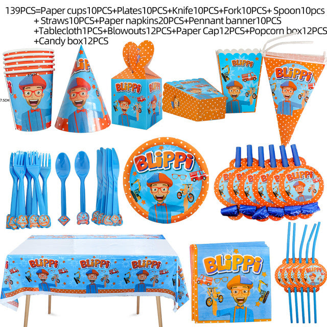 Blippi English Teacher Theme Party Decorations Disposable Tableware Set