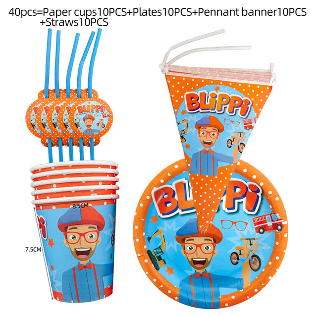 Blippi English Teacher Theme Party Decorations Disposable Tableware Set