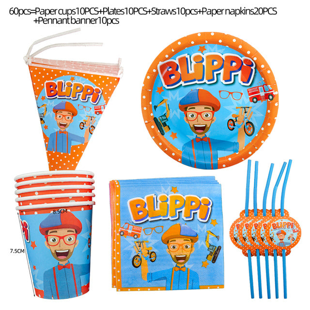 Blippi English Teacher Theme Party Decorations Disposable Tableware Set