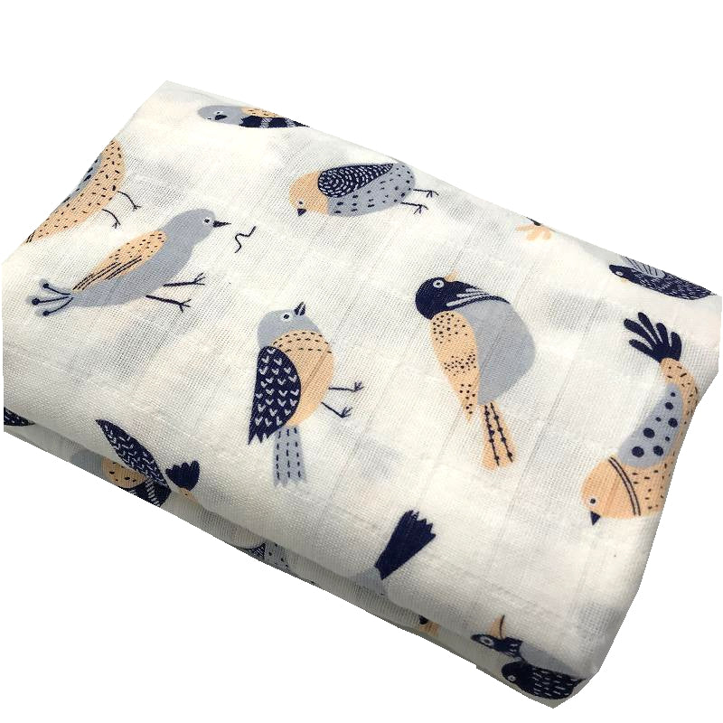 100% Organic Cotton Cute Printed Bird and Parrot Muslin Blanket for Newborn Baby Swaddle Wrap Comfy Infant Bedding Blankets